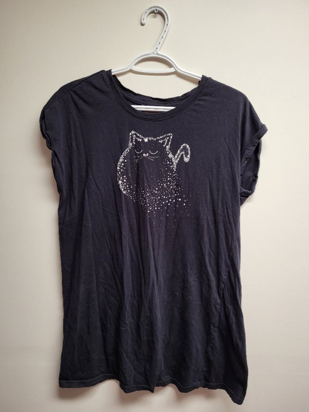 La Vie en Rose Black Cat Graphic Sparkle T-Shirt Women's Medium